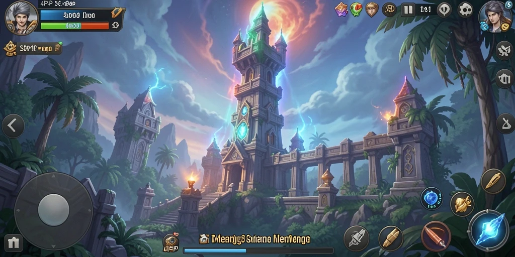 Tampilan gameplay seru dalam 4P4P dengan menara dan musuh yang beragam.