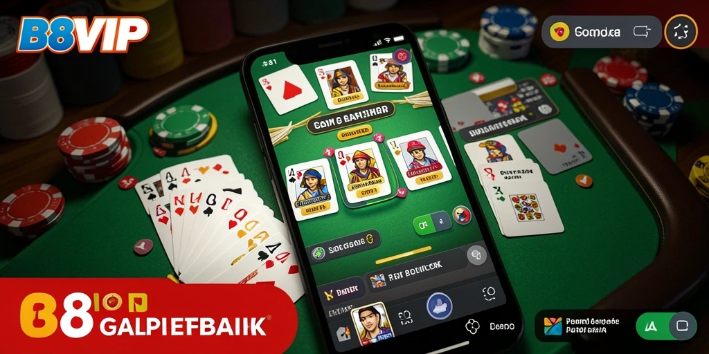Screenshot B8VIP menampilkan gameplay Gaple yang seru dan interaktif.