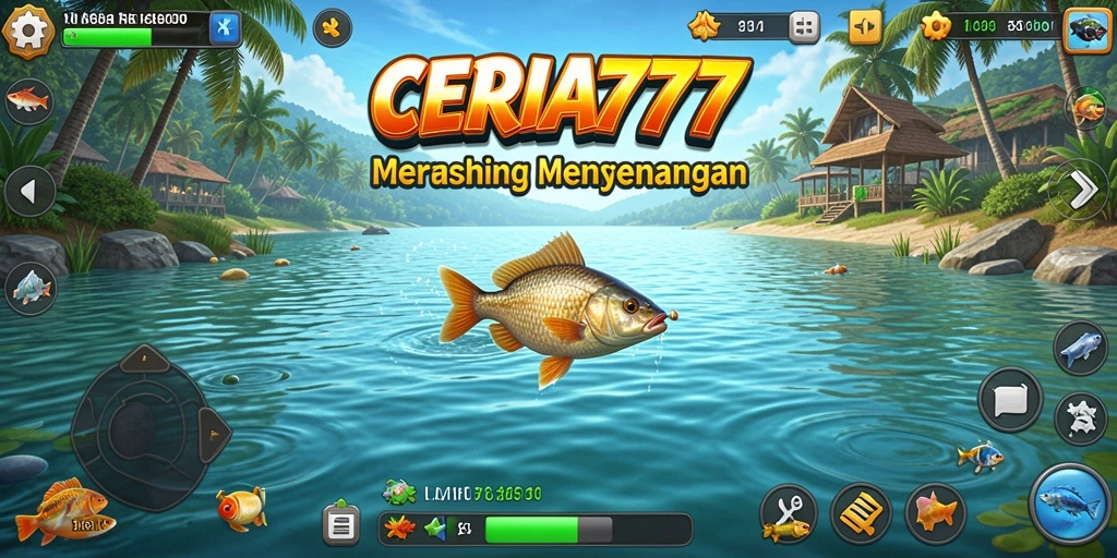 Screenshot gameplay CERIA777 dengan visual memukau saat memancing.