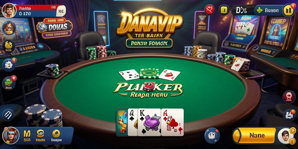 Screenshot utama DANAVIP menampilkan gameplay poker yang mendebarkan.