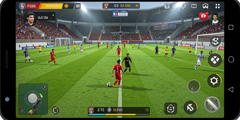 Screenshot gameplay F08 menampilkan aksi seru permainan sepak bola.