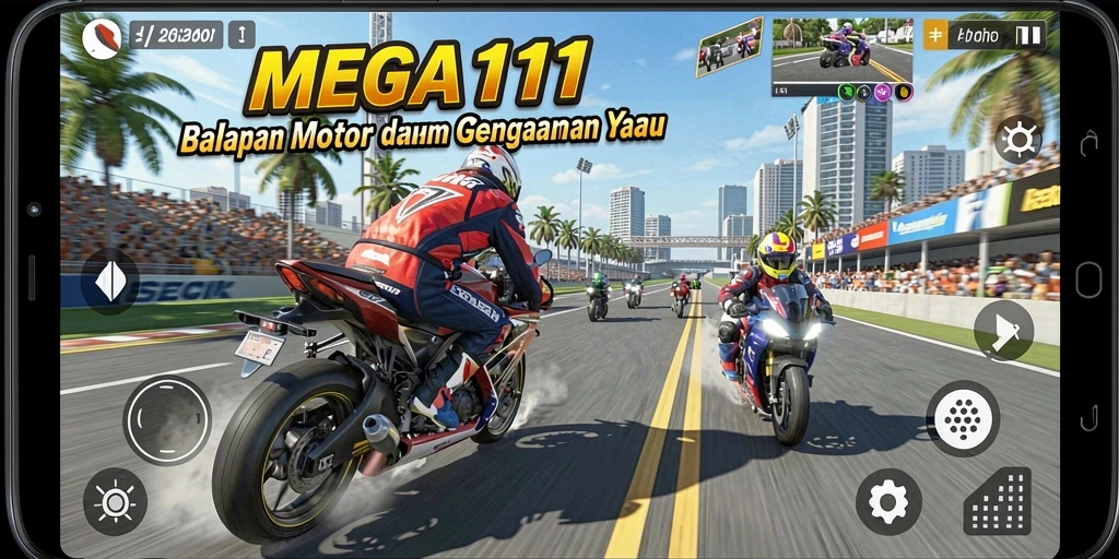 Gameplay menegangkan dengan motor balap di lintasan yang menantang.
