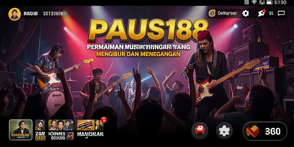 Screenshot utama PAUS188 menampilkan gameplay musik yang penuh warna dan dinamis.