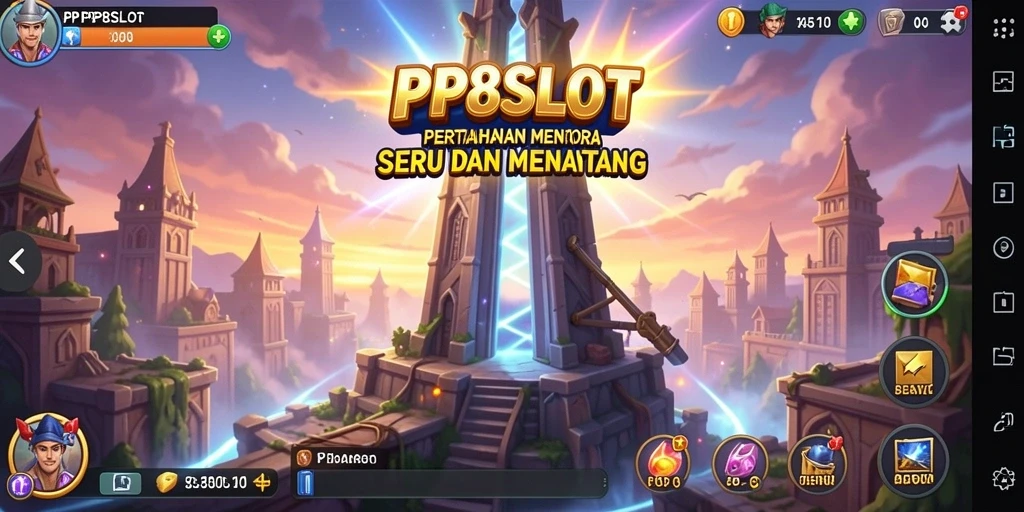Tampilan gameplay PP8SLOT dengan menara yang strategis.